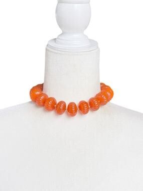 Vintage 60s Kenneth Lane Chunky Bead Necklace Signed Amber Melon Beads Mod Retro